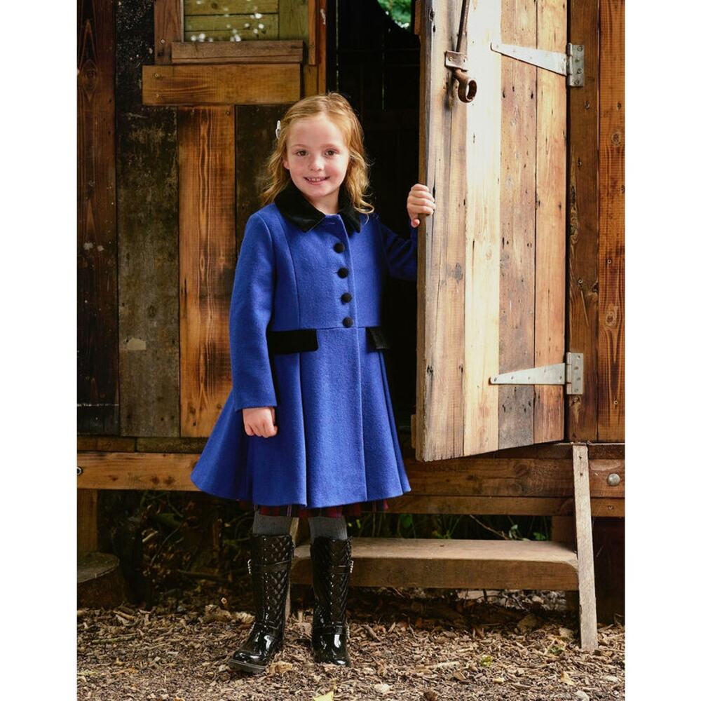 Monsoon Girls Royal Blue Wool Pea Coat with Black Trim